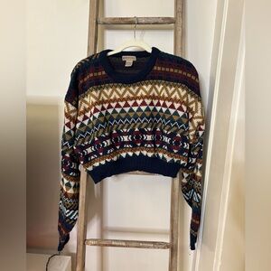 Vintage 90s Patterned Acrylic Cropped Sweater